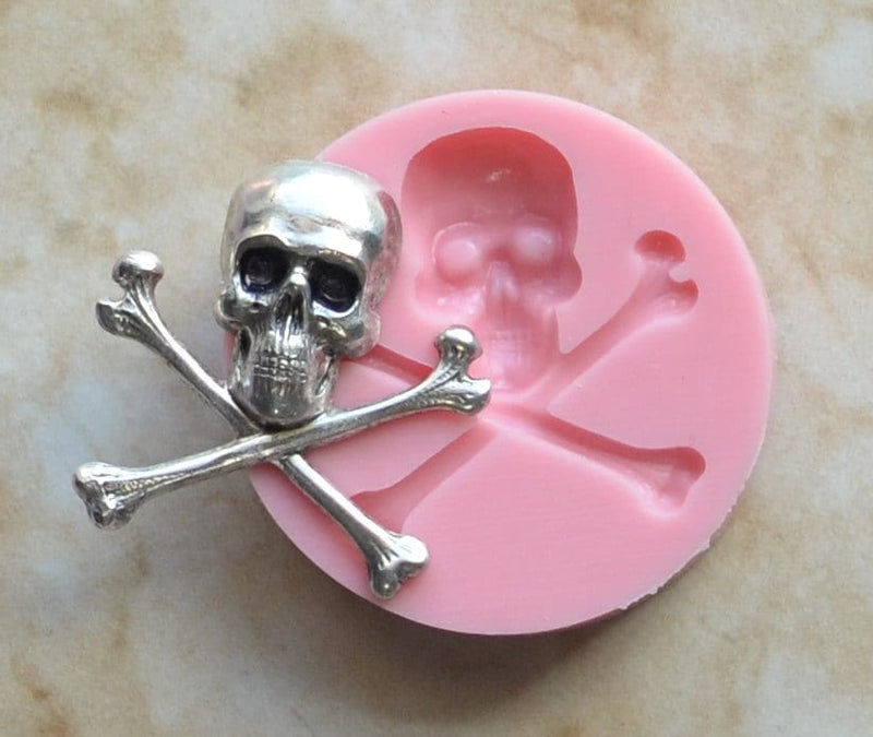 Skull and Crossbones Flexible Silicone Mold, Day of the dead, Halloween, Pirate, Crafts, Jewelry, Resin, Clay G230-14