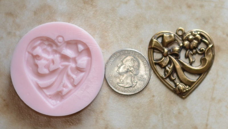 Hart & Flowers Silicone Mold, Jewelry, Resin, clay, Pendant, Necklace, hung on a chain, Charms, brooch, bracelets, symbol, earrings, G331
